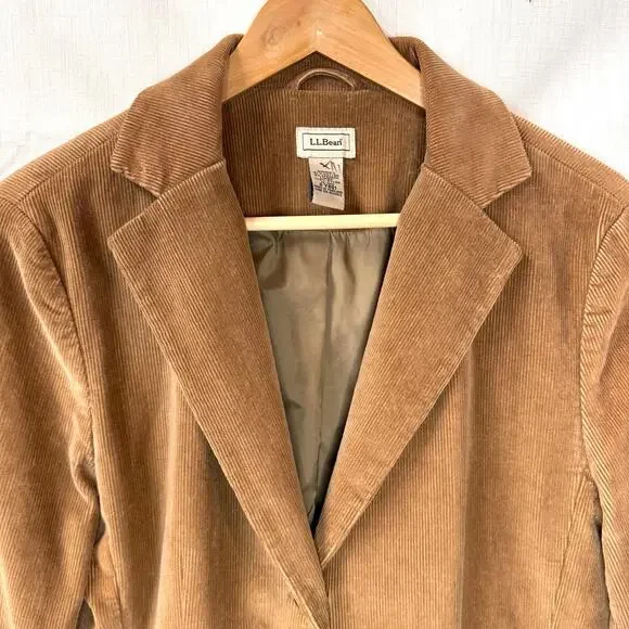 Vtg LL BEAN Corduroy Blazer Jacket Women's 12 Cotton Camel Academia Professor - Picture 2 of 10